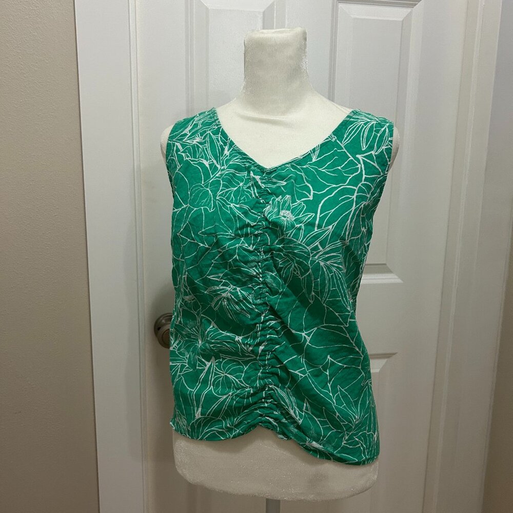 a.n.a. Kelly Green  V-neck Sleeveless Ruching Top - XL